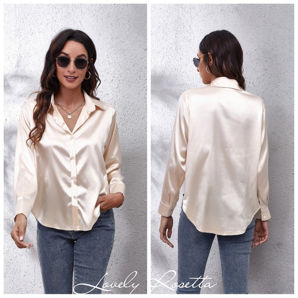 Cream Collared Neck Buttoned Long Sleeve Shirt - Picture 5 of 5
